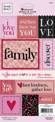 Heidi Grace - Love Blossoms - Embossed Phrases & Word Stickers  (sold in 3's)